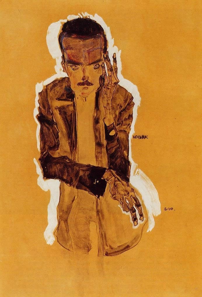 Egon Schiele Portrait of Eduard Kismack with Raised Left Hand